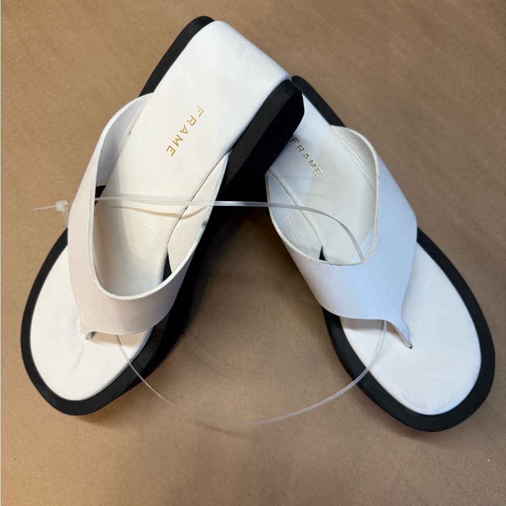 Frame Denim White and Black Quilted Sandals